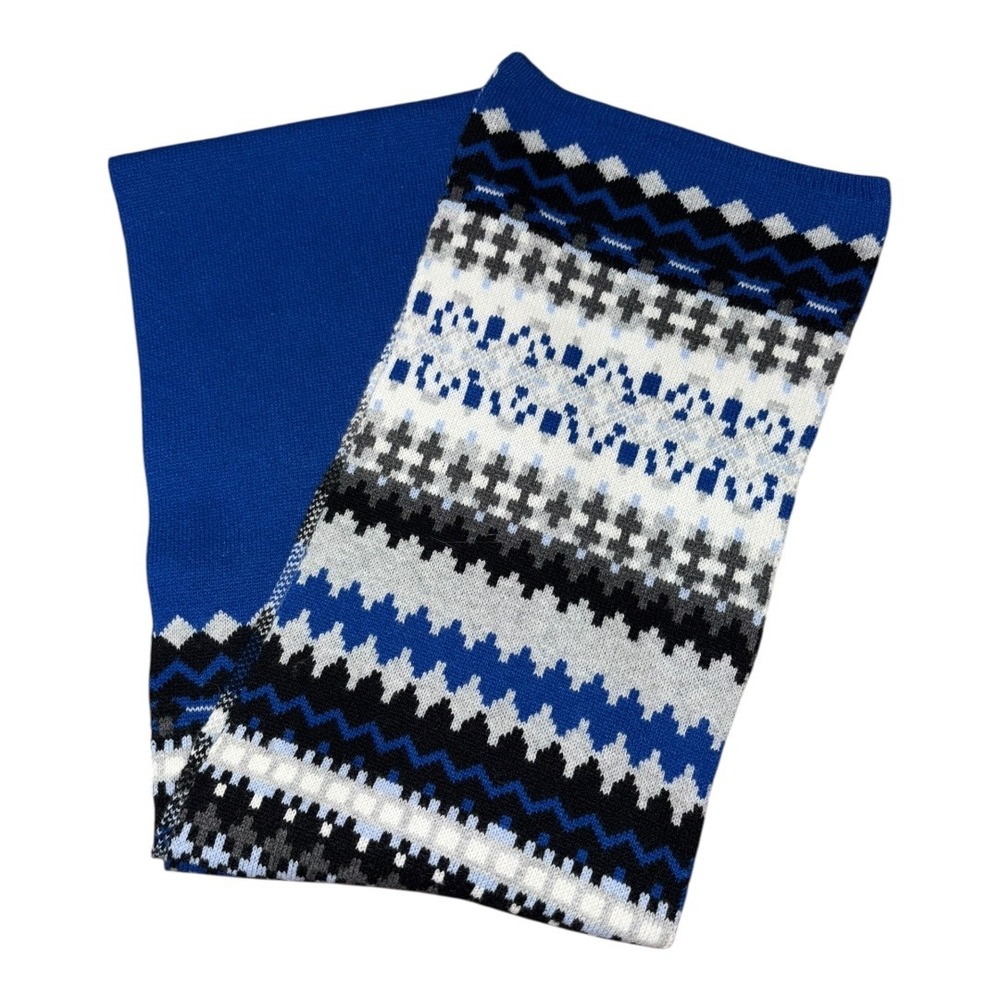 Talbots Blue‎ Fair Isle Lambswool Blend Scarf Winter Knit Accessories